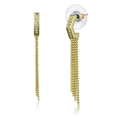 JCE1204 Gold Brass Earrings with Top Grade Crystal  in Clear