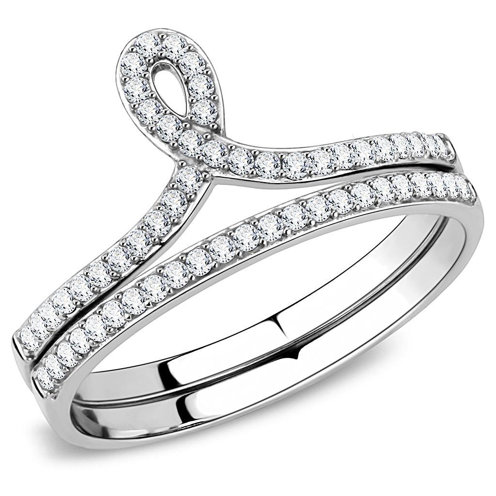 JCE2063 High polished (no plating) Stainless Steel Ring with AAA Grade CZ  in Clear