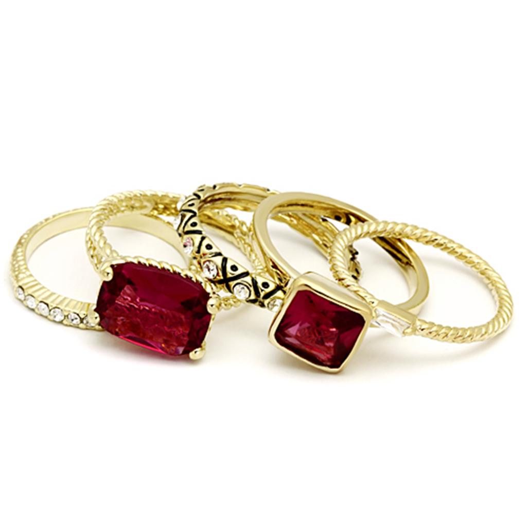 JCE2548 Gold Brass Ring with Synthetic Synthetic Glass in Ruby