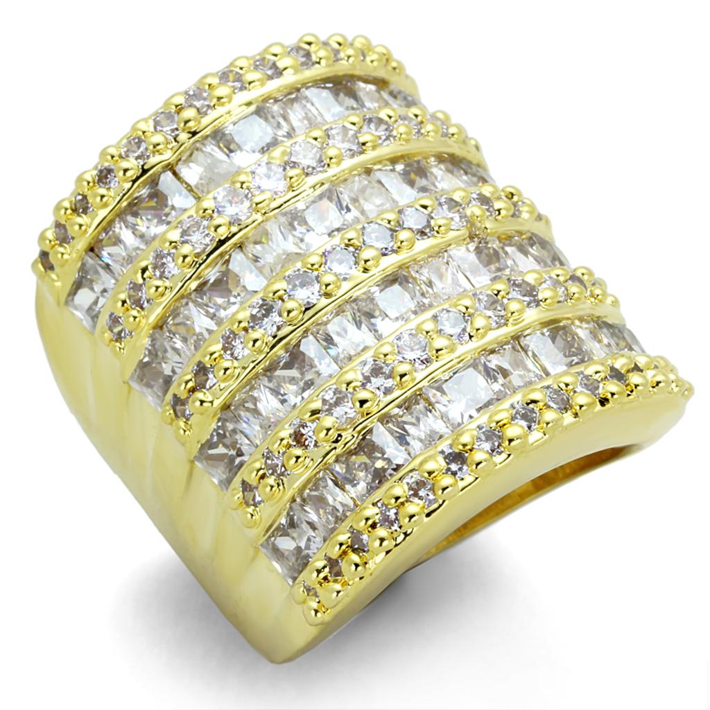 JCE3359 Gold Brass Ring with AAA Grade CZ  in Clear