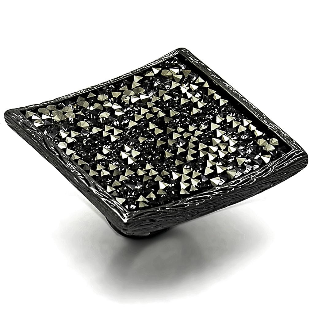 JCE3589 TIN Cobalt Black Brass Ring with Top Grade Crystal  in Light Gray