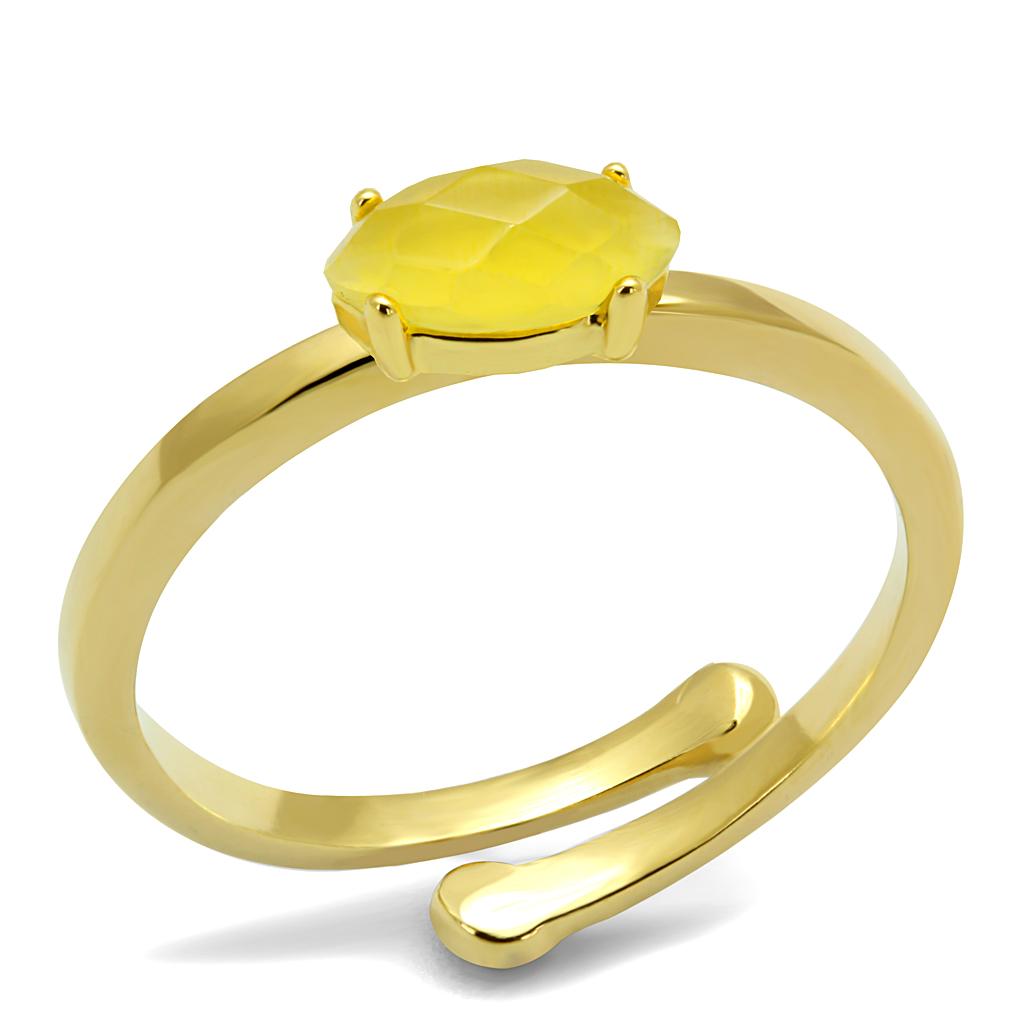 JCE4066 Flash Gold Brass Ring with Synthetic Cat Eye in Topaz