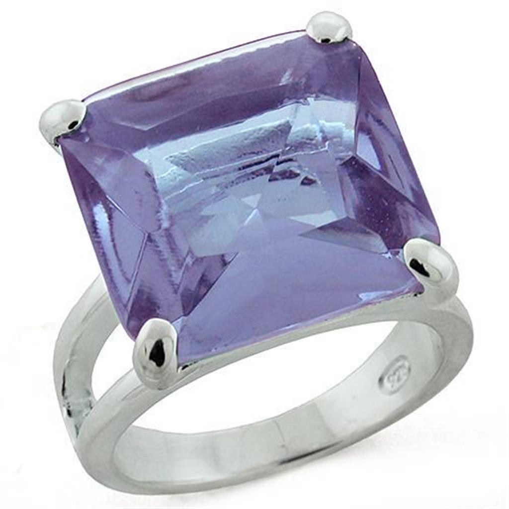 JCEAS1203 High-Polished 925 Sterling Silver Ring with Synthetic Synthetic Glass in Light Amethyst