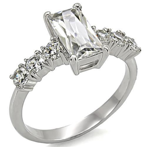 JCE002 High polished (no plating) Stainless Steel Ring with AAA Grade CZ  in Clear