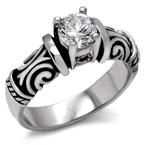 JCE082 High polished (no plating) Stainless Steel Ring with AAA Grade CZ  in Clear
