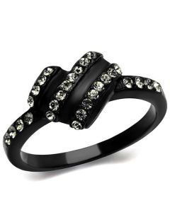 JCE2100 IP Black(Ion Plating) Stainless Steel Ring with Top Grade Crystal  in Black Diamond