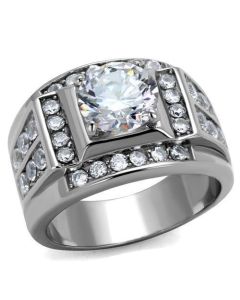 JCE2305 High polished (no plating) Stainless Steel Ring with AAA Grade CZ  in Clear