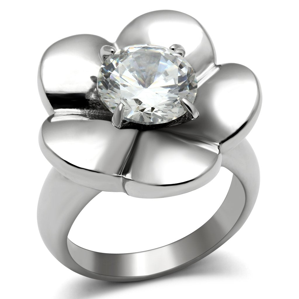 JCE477 High polished (no plating) Stainless Steel Ring with AAA Grade CZ  in Clear