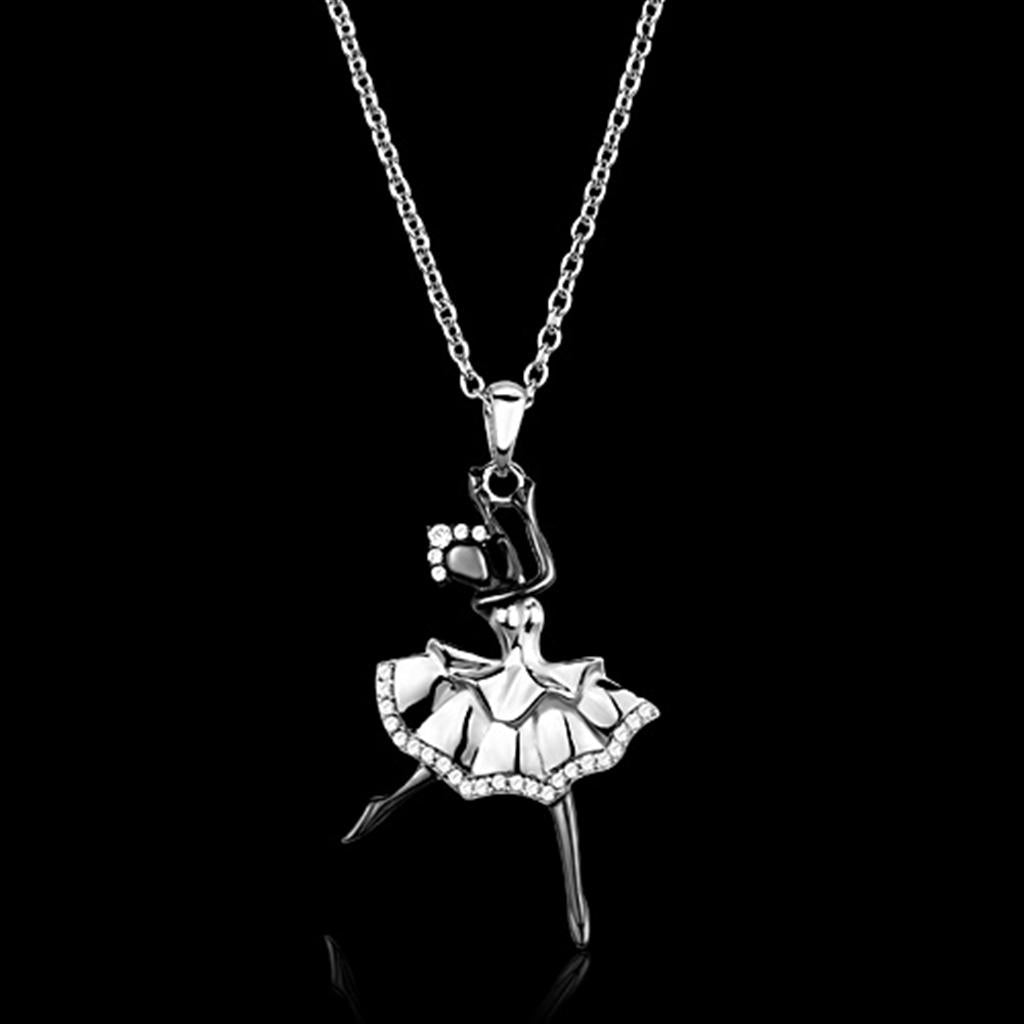 JCE164 Rhodium + Ruthenium 925 Sterling Silver Chain Pendant with AAA Grade CZ  in Clear