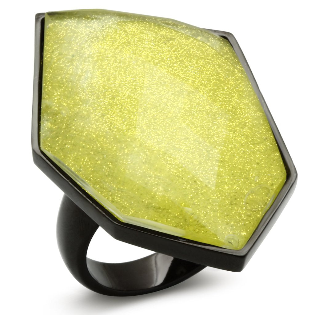 JCE001 IP Black(Ion Plating) Brass Ring with Synthetic Synthetic Stone in Apple Green color